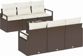 vidaXL Kanapé Szett 7 pcs Barna és Krém polirattan