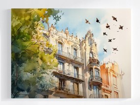 Poszter Barcelona Bérház Madarak Akvarell Modernizmus 80x60