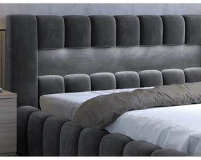 Szürke kárpitozott ágyneműtartós franciaágy ágyráccsal 160x200 cm Lamica – ELTAP