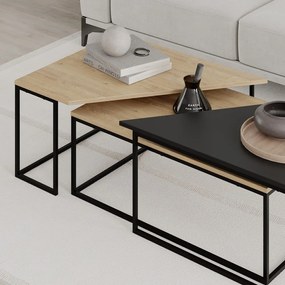 Natúr színű dohányzóasztal szett tölgyfa dekoros asztallappal, 3 db-os 70x110 cm Titan – Marckeric