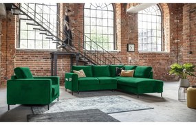 Sötétzöld bársony kinyitható sarokkanapé (jobb oldali) Lofty Lilly – Miuform