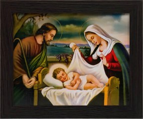 Vászonkép 25x30 Szent Család Jézus Krisztus József Mária Keret Wenge