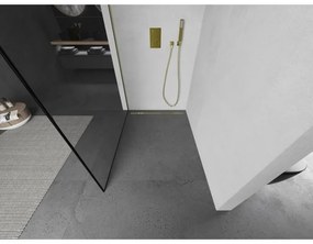 Mexen Kioto, Walk-In zuhany paraván 80 x 200 cm, 8 mm átlátszó üveg fekete mintás, arany matt profil, 800-080-101-55-70