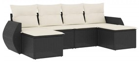 6 részes fekete polyrattan kerti ülőgarnitúra párnákkal