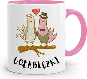 Rózsaszín Bögre Valentin Napra Galambok nyomott mintával