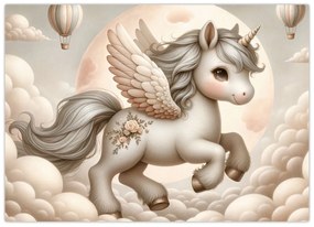Üveg kép - Egyszarvú a felhőkben (70x50 cm)