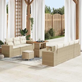 vidaXL Kerti Kanapé Szett párnával 10 pcs Beige és krém Poly Rattan