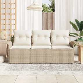 3 Részes Kert Kanapé Szett Párnákkal Bézs Poli Rattan