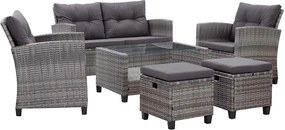 vidaXL 6 részes sötétszürke polyrattan kerti kanapészett párnákkal