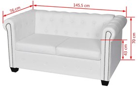 2 személyes és 3 személyes fehér műbőr Chesterfield kanapé