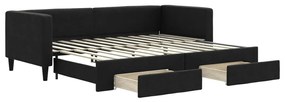 fekete kihúzható szövet heverő fiókokkal 80 x 200 cm