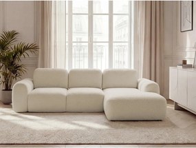 Bézs buklé kinyitható-tárolóhelyes sarokkanapé (jobb oldali-heverő résszel) Montaigne – Bobochic Paris