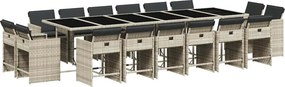 vidaXL 17 részes szürke polyrattan kerti étkezőgarnitúra párnákkal