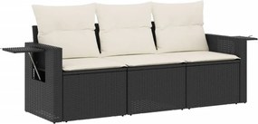 vidaXL 3 részes fekete polyrattan kerti ülőgarnitúra párnával