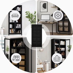 ANGELO üveges vitrin nappaliba – fekete fém, 800 x 1850 x 450 mm