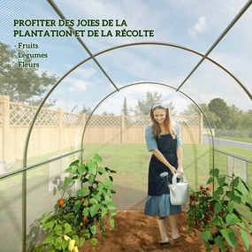 Outsunny Kertiszántó Üvegház 6m² 3 x 2m 1 ajtóval + 2 felgombolható oldalfallal, 6 ablakkal, horganyzott acélból készült, PE nagy sűrűségű 140 g/m² An