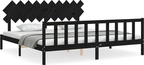 vidaXL fekete tömör fa ágykeret fejtámlával 200 x 200 cm