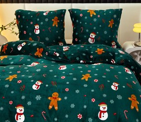 SNOWMAN AND GINGERBREAD zöld mikroplüss ágyneműhuzat Ágyneműhuzat mérete: 70 x 90 cm | 140 x 200 cm