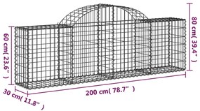 30 db íves horganyzott vas gabion kosár 200x30x60/80 cm