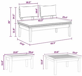 Kert Pad Készlet párnával tárolóval 3 pcs Barna és Szürke