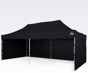 Párty sátor 3x6m Keresztvázas (3 fal) - Acél szerkezet és ponyva 330g/m² - plusz 3 oldalfal - Fekete