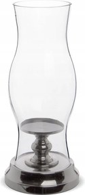 Gyertyatartó Fém Ezüst 30cm Üveg Búrával