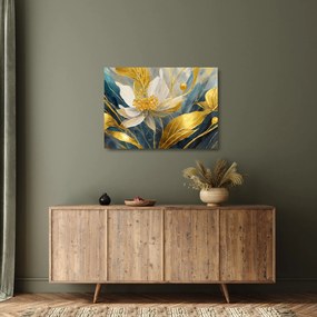 Üveg kép - Festmény arany virágok (70x50 cm)