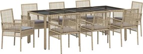 vidaXL Kert étkező szett 9 pcs Bézs polirattan
