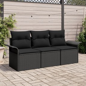 3 darabos kertkanapé szett párnákkal fekete poli rattan, 2 férőhelyes kertkanapé tárolóval és párnákkal fekete poli rattan