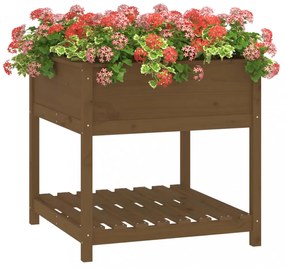 mézbarna tömör fenyőfa növénytartó polccal 82,5x82,5x81 cm
