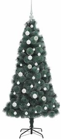 Műfenyő LED világítással és dísz golyó készlettel Zöld 150 cm
