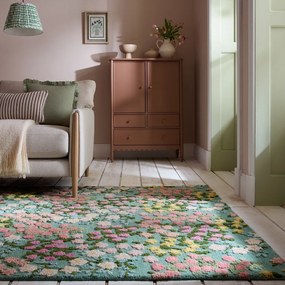 Mentazöld kézi szövésű gyapjú szőnyeg 200x290 cm Emilia Floral – Flair Rugs