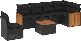 vidaXL 7 részes fekete polyrattan kerti ülőgarnitúra párnával