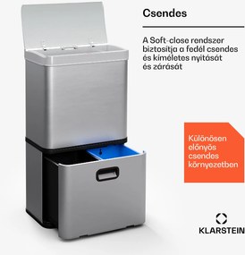 Klarstein Touchless, szenzoros szemétkosár, 56 l, rozsdamentes acélból, 3 kosár, Soft-Close záródás, elemmel működő, LED kijelző, időzítő