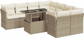 vidaXL 9 részes bézs polyrattan kerti ülőgarnitúra párnákkal