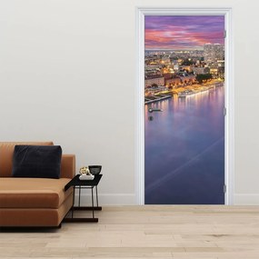 Fotótapéta ajtóra - Pozsony éjszakai városa folyóval (95x205cm)