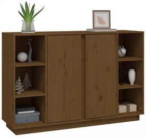 mézbarna tömör fenyőfa tálalószekrény 120x35x80 cm
