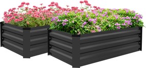 Outsunny 2 db Rectangular Acél Kültéri Virágtartó Készlet Városi Kerthez Zöldségek, Növények, Virágok számára Teraszra 100x60x30 cm Sötétszürke | Aoso