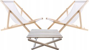 2X Fa Kerti Napozóágy Woodok Fehér Dohányzóasztal