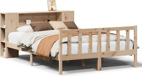 vidaXL tömör fenyőfa könyvespolcos ágy matrac nélkül 135 x 190 cm