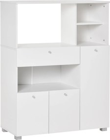 HOMCOM Konyhai Tároló Szekrény Mikrohullámú Sütő Kocsi Konyhai Oldalaszekrény Fiókkal, Polcokkal, 3 Ajtóval és 3 Rekesszel, Antitipping Dizájn, Étkező