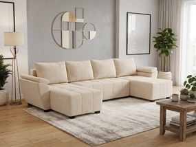 Kihúzható U alakú ülőgarnitúra LIVARO 305x140 cm, krémszínű