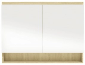 fényes és tölgy MDF tükrös fürdőszobaszekrény 80 x 15 x 60 cm