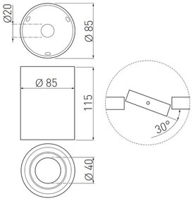 Lámpa Mennyezeti lámpatest SENSA, aluminium, 85x115, IP20, max 50W, kör, fehér