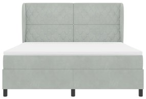 Boxspring Ágy Matracal - Világosszürke, 180x200 cm, Bársony