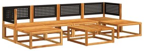 7 darabos akácfa és rattan kerti kanapégarnitúra párnákkal