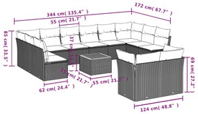 13 részes fekete polyrattan kerti ülőgarnitúra párnákkal