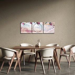 Rózsaszín virágokképe rózsaszín márvánnyal (órával) (90x30 cm)