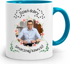 Kék Politikus Bögre Mateusz Morawiecki Miniszterelnök fényképes nyomtatással
