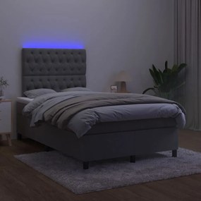 sötétszürke bársony rugós és LED-es ágy matraccal 120x200 cm